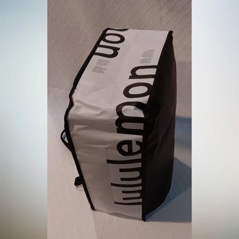 Lululemon Reusable Tote Bag with Snap-On Button and Handles Black White